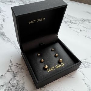 Solid 14k gold ball stud earrings set of 3 pairs